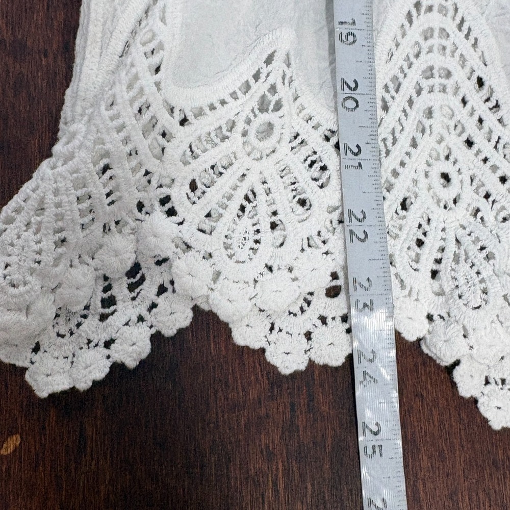 White Eyelet Lace Crochet Top Small Boho Cottage Romantic Coastal Resort Beach - Picture 8 of 11